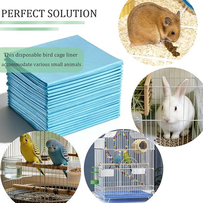 100 Sheets Disposable Bird Cage Liner, Super Absorbent Leak-Proof Birdcage Liners Cuttable Birdcage Liner Quick-Dry Surface for Cockatiels Canaries Parrots (12.9" x 17.7")