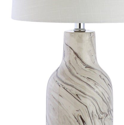 JONATHAN Y 23" Gray and White Marble Ceramic LED Table Lamp, Traditional Hand-Finished Bedside Lamp for Living Room Bedroom, White Linen Shade, LED Bulb Included JYL3004A
