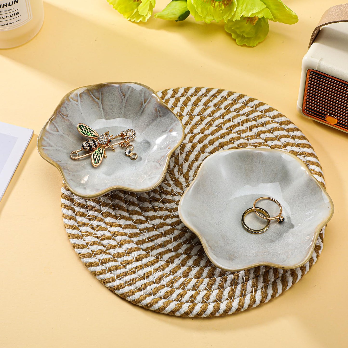 wutfuooo 8 Pcs Lotus Leaf Ceramic Ring Dish Jewelry Dish Holder Small Trinket Tray Plate for Earrings Necklaces Bracelet Key