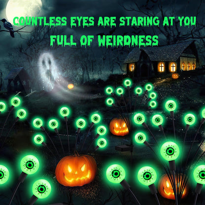 ASMAD Halloween Decorations Outdoor Solar Scary-Eyeball Lights, 4Pack 32LEDs Green Eyeball Swaying Firefly-Lights, Waterproof Solar-Path-Lights for Garden/Yard/Patio/Party Decor