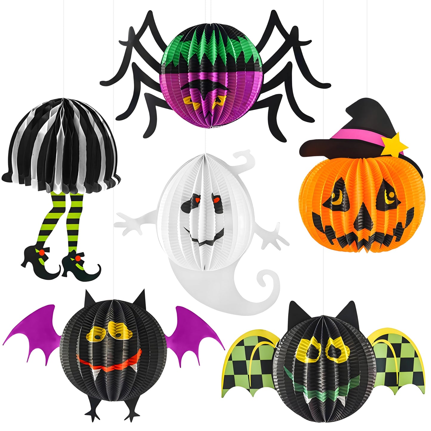 KatchOn, Hanging Halloween Decorations - Pack of 6 | Hanging Halloween Honeycombs for Halloween Ceiling Decorations | Halloween Hanging Bats, Pumpkin, Spider for Scary Halloween Decorations Indoor
