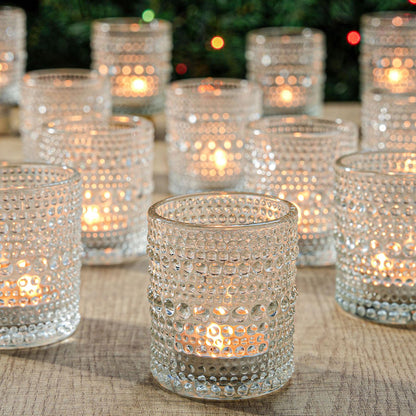 24 Pack Votive Candle Holders, Clear Glass Tealight Candle Holders DIY Wax Filling for Wedding, Tea Light Candles Holder for Home Table Decoration