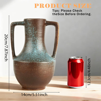 ArtCachet Ceramic Flower Vase with Handles,7.8" Tall Vase for Centerpieces,Large Decorative Terracotta Vases, Farmhouse Rustic Pottery Vase for Home Decor Living Room,Table,Shelf or Mantel