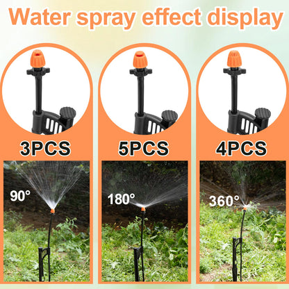 12 Sets 90/180/360° Irrigation Micro Sprinkler Heads with Stake,Drip Sprinkler Heads with 1/4" Irrigation Tubing on Riser Stake,Drip Spray Emitters Sprinkler Stake Assembly for Garden Water System
