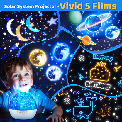 Solar System for Kids Projector Night Light, 360°Rotating+5 Films Planet Space Projector for Bedroom, Bright Night Light for Boys Room, Space Toys for Kids 3-5, Solar System Planet Toys for Boy Gifts