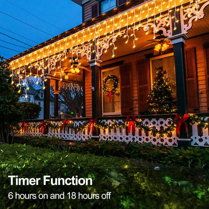 echosari Icicle Lights 10Ft 102 LED Warm White Battery Operated Dimmable with Timer Remote - Clear Wire