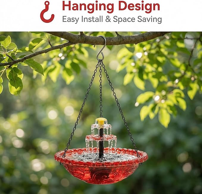 Solar Cascade Hanging Bird Bath Fountain, 2026 Upgraded Hanging Bird Bath with Flowing Water for Outdoors Garden Patio Backyard Lawn Decor (Gray)