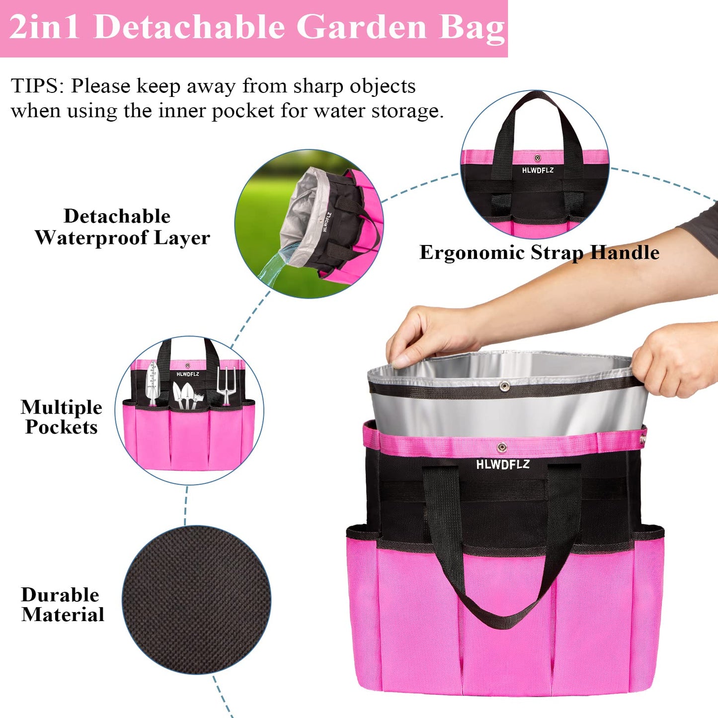 HLWDFLZ Pink Garden Tool Set Gardening Items for Women - 24PCS Heavy Duty Garden Tools with Detachable Storage Bag, Succulent Tool Set, Weeder