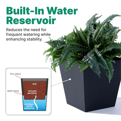 Step2 Tremont Short Square Planter 2 Pack, 14" Tall, Indoor/Outdoor Plants, Efficient Drainage, Durable Resin, Onyx Black