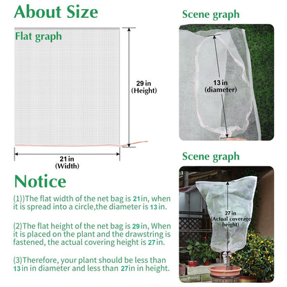 Kikhope 10 Pcs Garden Mesh Netting - 29"x21" Insect Bird Netting Pest Barrier Bags with Drawstring -Plant Fruit Protection Bag for Fruit Trees & Tomato Plants, Blocks Birds, Squirrels & Insects