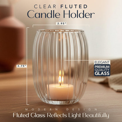 Votive Candle Holder Set of 6 | Fluted Oval Votives & Tealights Glass Candle Holders for Weddings, Centerpieces & Home Décor - Royal Imports