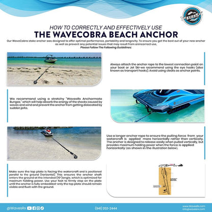 WAVESRX Patented Aluminum Spike Beach Anchor | Ultra-Light PWC, Jet Ski & Sand Anchor for Boat, Pontoon & Kayak Secure Anchoring Near Shore, Sand-bar or in Shallow Water with Intelligent Design