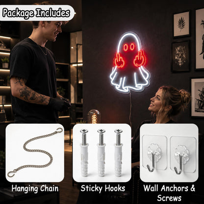 Whfobfe Red&White Neon Sign Led Neon Lights Signs for Wall Decor USB Powered Led Signs for Room Decoration-Ghost