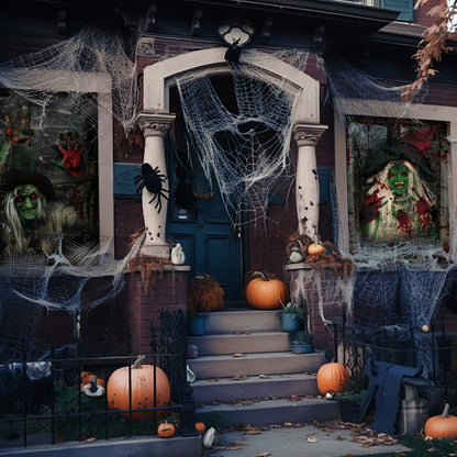 Newwiee 2 Pcs Scary Halloween Curtain Window Silhouette Cover Decoration Theme Poster for Indoor Outdoor Party Wall Door(Witch)