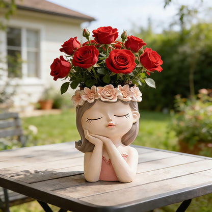 Ugladxi Large Resin Face Planter Pot, 11X7 inches, with Drainage Hole, for Indoor and Outdoor Plants (Quiet)