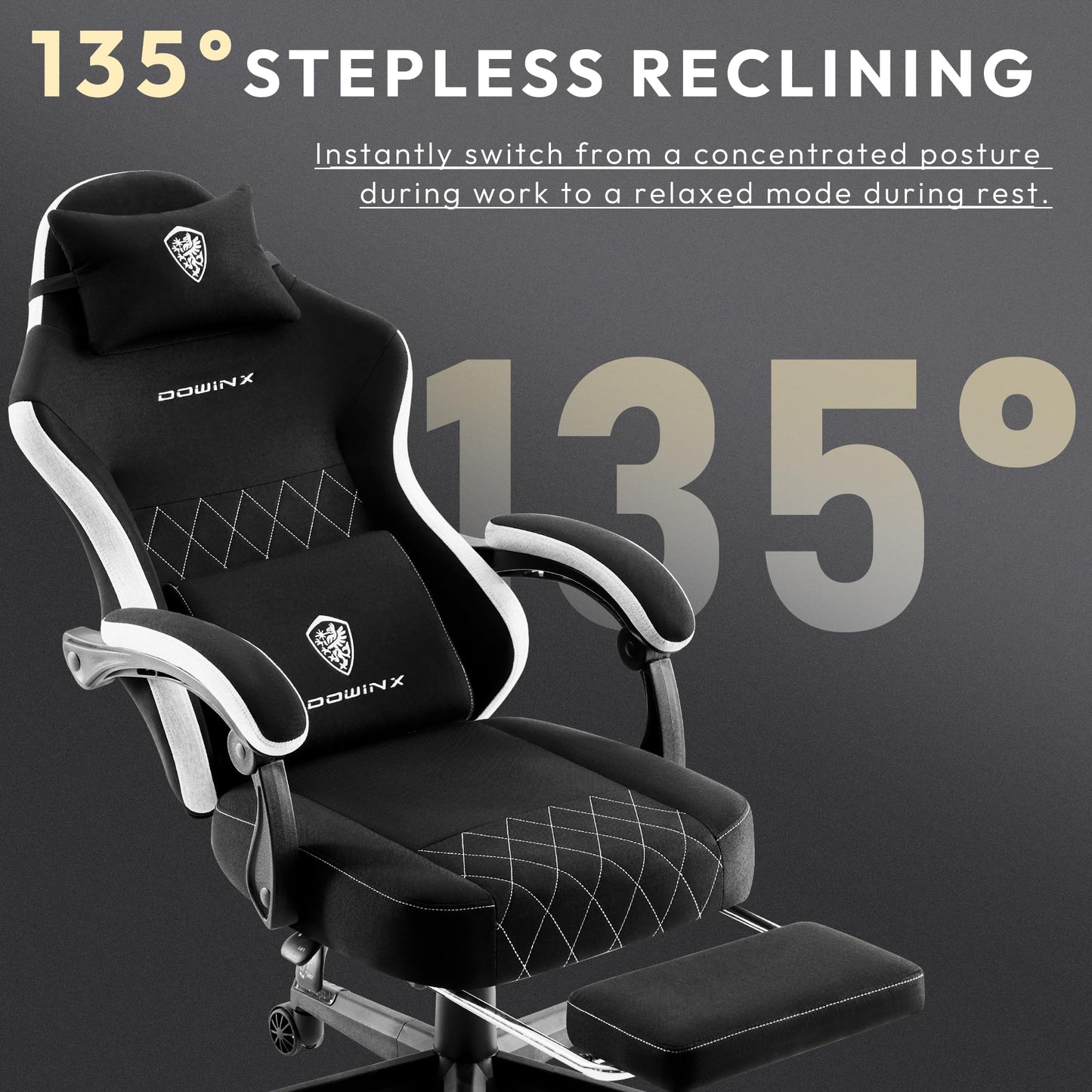Dowinx Gaming Chair, Breathable Fabric Computer Chair with Pocket Spring Cushion, Ergonomic Massage Gamer chair with Lumbar Support and Footrest, Height Adjustable Office Game chairs for Adults, Black