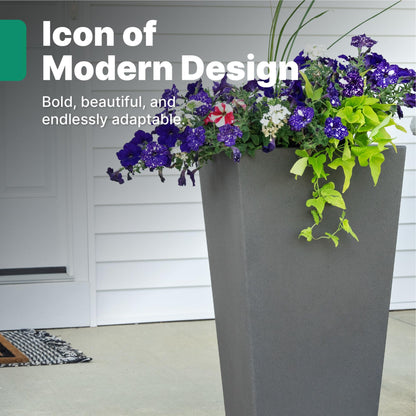 Step2 Tremont Tall Square Tapered Planter, 28", Indoor/Outdoor Plants, Efficient Drainage, Durable Resin, Dark Cedar