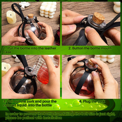 Patelai 2 Pcs Halloween Glass Potion Bottles with Belt Cork Renaissance Witch Costume Accessories Witch Props Potion Bottle for Halloween Party Decor Cosplay DIY Crafts Gift (Black)