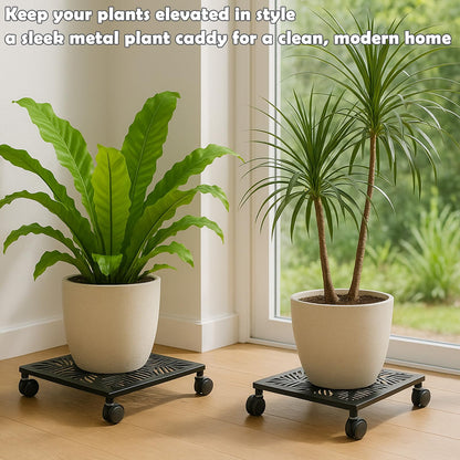 1-Pack 12 Inches Square Metal Plant Caddy with Wheels Heavy Duty Large Rolling Plant Stand Indoor Outdoor Wheeled Planter Dolly Cart with Lockable Casters Flower Pot Mover Roller Trolley, Black
