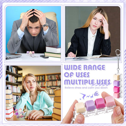 Halloscume 5 Pcs Keyboard Adult Fidget Clicker in 5 Styles Keyboard Fidget Keychain Cube Mechanical Key Button Clicker Stress Relief Gift for Office Home Pass Time(Purple Pink)