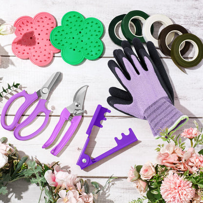 WILLBOND Gardening Gift Set for Women, Mother's Day Floral Arrangement Kit with Pruning Shears, Thorn Remover, Gloves and Floral Tape, Garden Tool Gift Kit for Mom, Wife, Garden Lovers(Purple)