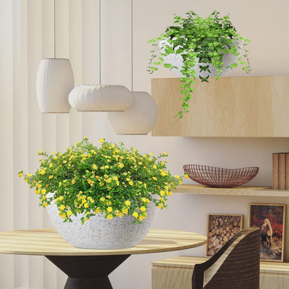 WOUSIWER 13 inch 2Pack Large Hanging Planters for Outdoor Indoor Plants with Drainage Holes and Chain, Round Hanging Flower Pots for Garden Home Porch Decor, White Speckles