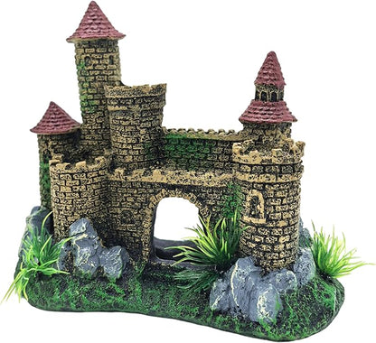 M2cbridge Aquarium Decor Castle Shipwreck Ornament Underwater Landscape(Yellow Castle)