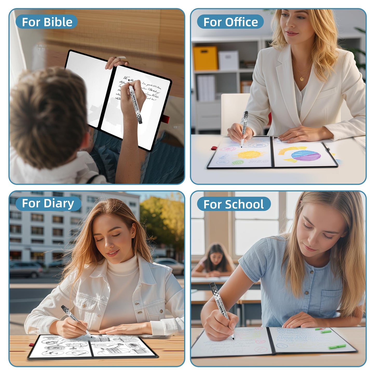 iNenya A5 Pocket White Board - Double-Sided Dry Erase Board 8x6 inch - Ultra-Thin 0.3" Portable Whiteboard with Markers & Erase | Anti-Ghosting Surface for Office Home School Student (Double-A5 Pink)