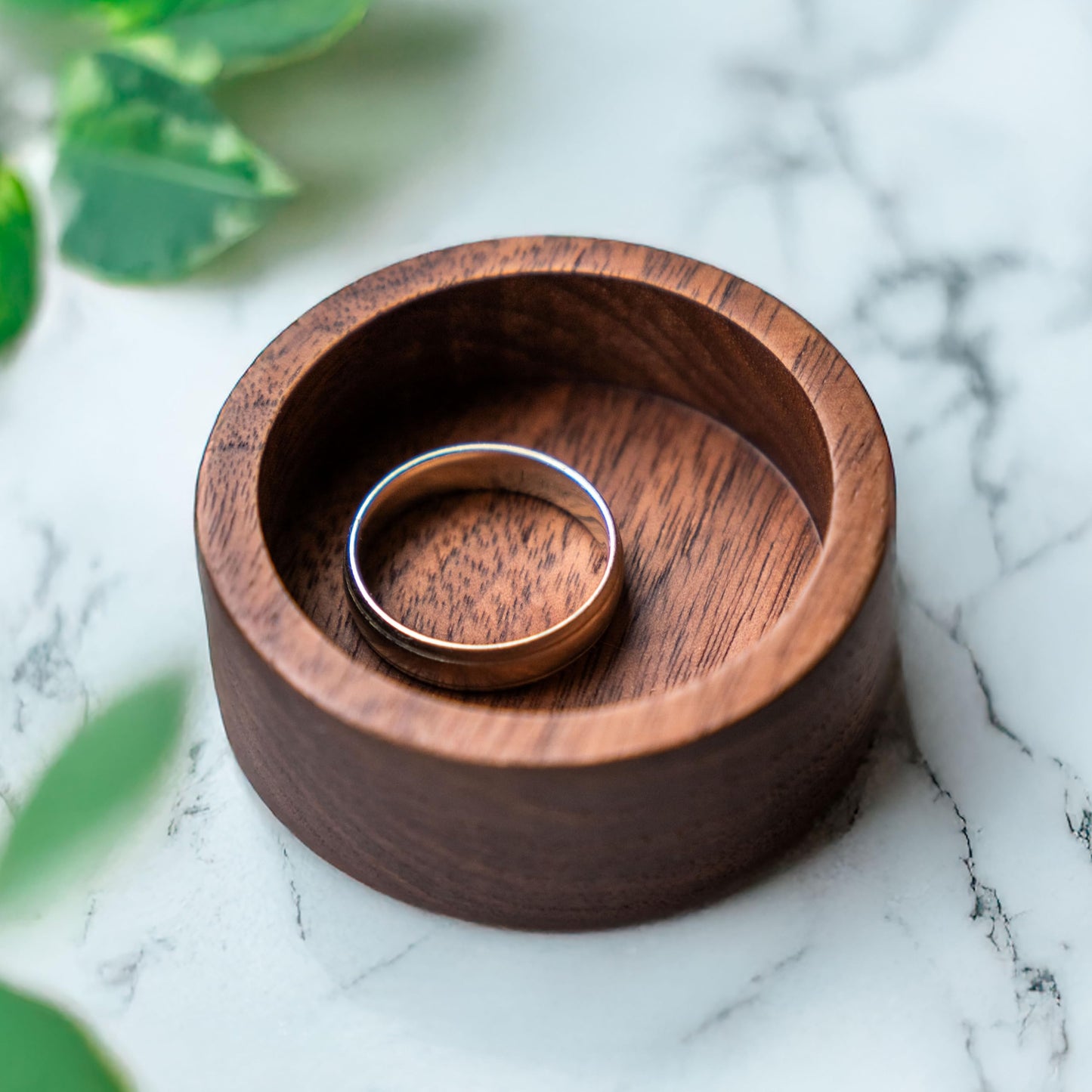 Walnut Wood Ring Tray, Mini Round Hardwood Holder, Micro Jewelry Box Dish