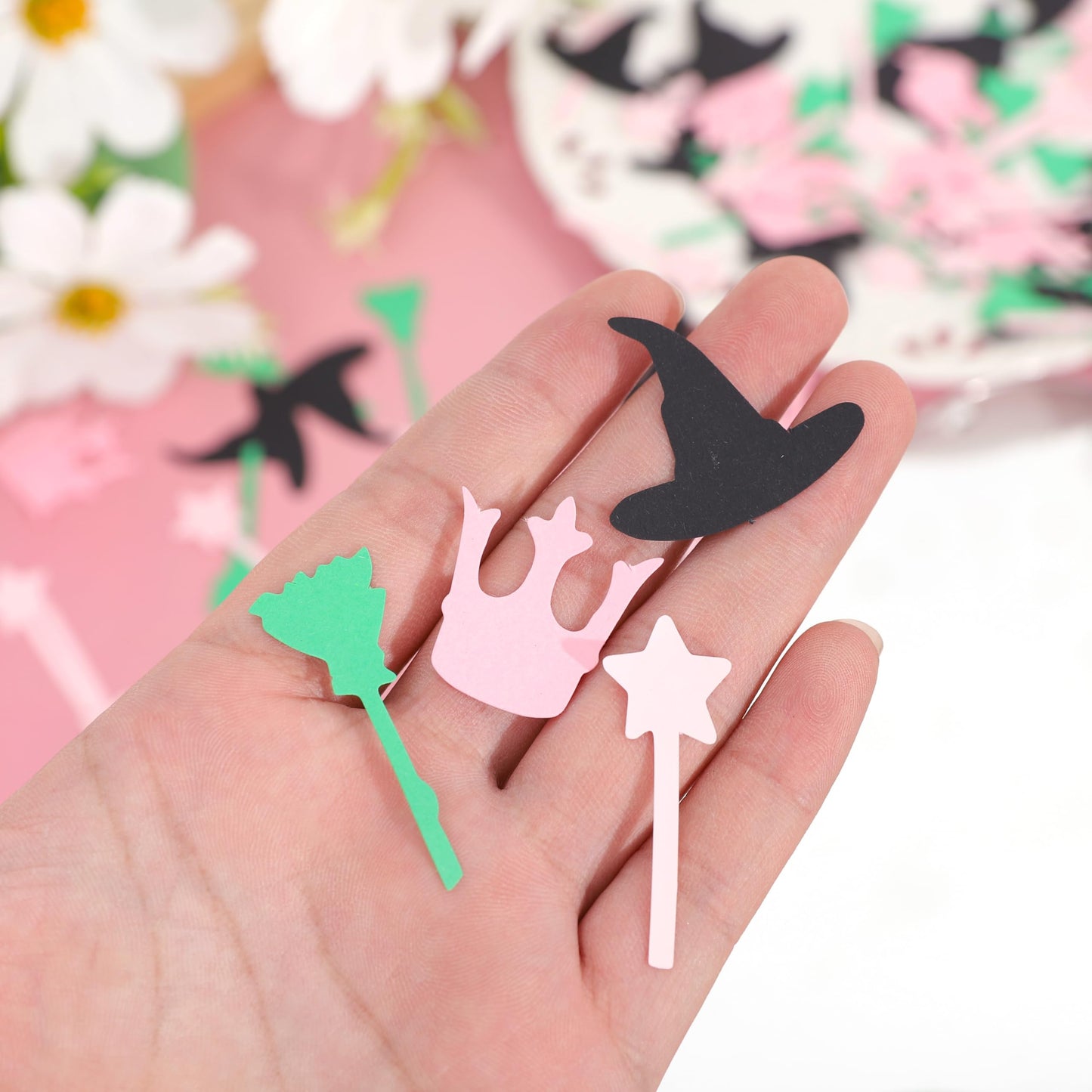 200Pcs Witch Themed Confetti - Magic Birthday Wedding Party Decorations,Pink Green Witches Table Centerpiece,Crown Broom Magic Wand Scatters Confetti,Good Bad Witch Party Photo Props