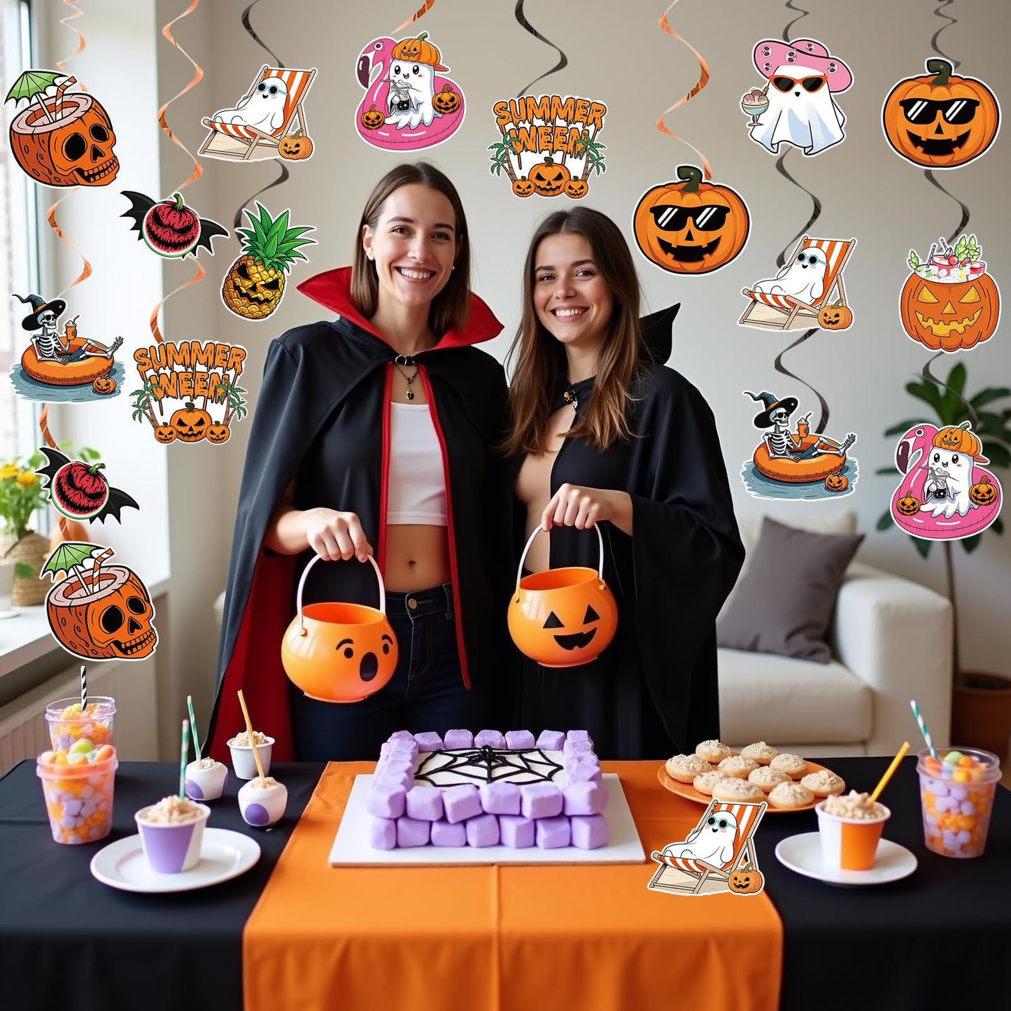 20PCS Summerween Decorations Summer Halloween Hanging Swirls Summerween Party Decorations with Hallowee Pattern Card Swirls Hallowee In Summerday, Summer Halloween Party Decoration