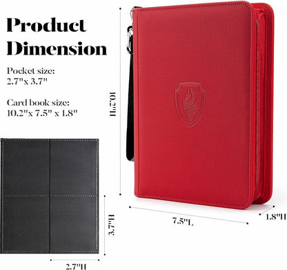 Fabmaker Premium 4 Pocket Zip Card Binder, Trading Card Binder for 320 Cards, Portable PU Card Collection Binder, Collector Card Album Folder for Game & Sports Cards (Red)