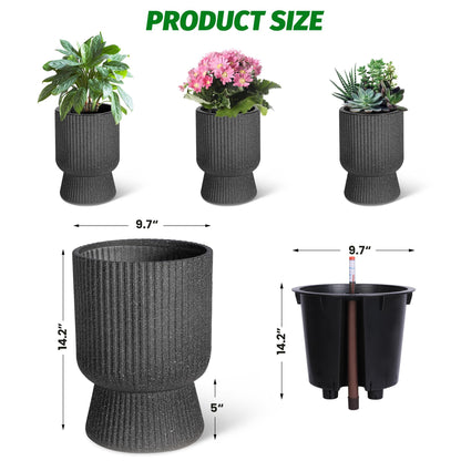 CABIHOME 14.2" Tall Planters, 2packs-Large Planter for Outdoor Plants, Flower Pots with Water Level Monitor, for Patio, Porch, Living Room, Home Office, for Outdoor & Indoor Plants, Classic Black
