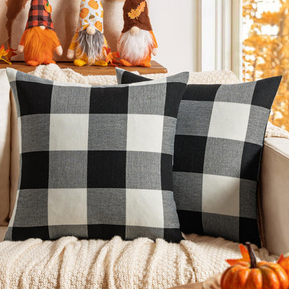 MIULEE Halloween Pack of 2 Farmhouse Buffalo Check Plaids Linen Throw Pillow Covers Soft Soild Decorative Home Decor Outdoor Cushion Case for Sofa Bedroom 18 x 18 Inch, Black and White