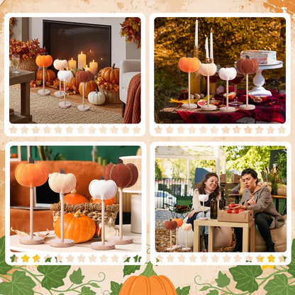 SiliFine 4 Pcs Fall Decorations for Home, Felt Pumpkin Standing Tabletop Decor, Handcrafted Rustic Fall Felt Pumpkin Tabletop Decoration for Thanksgiving Autumn Farmhouse Home Decoration