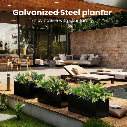Black Planter Box Galvanized Steel Rectangular Metal Planter 36" L x 12" W x 16" H Indoor Large Outdoor Planters Steel Heavy Rectangle Planter Commercial Residential for Plants, Patio, Yard, Garden