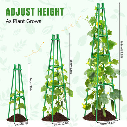 4 Pack 64" Tall Adjustable Obelisk Garden Trellis for Climbing Plants, Rust-Proof Pe Coated Metal Plant Trellis Support for Raised Beds, Potted Vines, Cucumbers, Tomatoes, Indoor Outdoor Use (4 Pack)