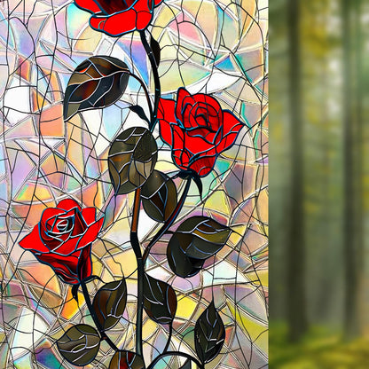 Nuxovilar Gothic Halloween Window Film, Dark Style Red Rose Halloween Window Films Decorations 17.5 × 39.3 Inch, Windows Film Decorations for Festival Celebration