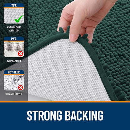 OLANLY Large Bathroom Rugs 40x32, Soft Absorbent Chenille Bath Rugs, Rubber Backing Quick Dry, Machine Washable Bath Mats for Bathroom Floor, Tub and Shower, Home Decor Accessories, Blackish Green