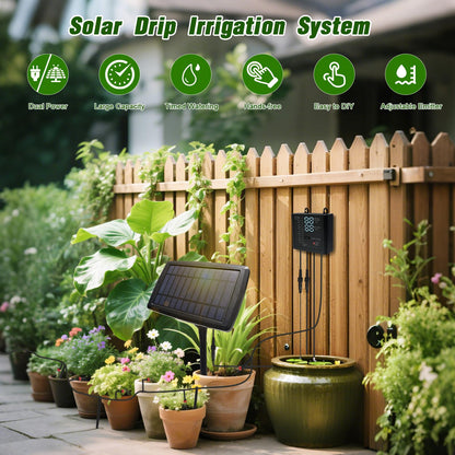 Solar Drip Irrigation System for Garden, Automatic Drip Irrigation Kit with 33FT Tubing, Solar Powered Plant Watering Device for Potted Plants, Vacation, Outdoor No Wiring Needed (10 Pots)