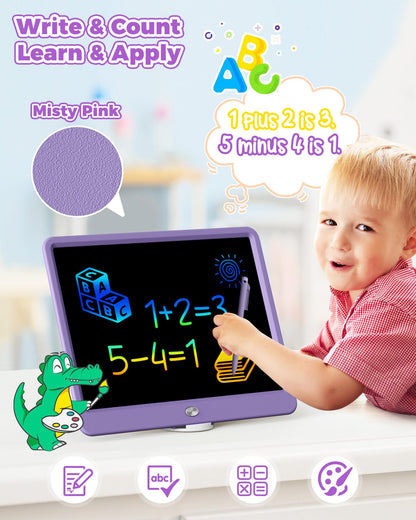 KOKODI 12 Inch LCD Writing Tablet with Anti-Lost Stylus Erasable Doodle Board Colorful Toddler Drawing Pad Car Travel School Games Toys for 3 4 5 6 7 8 Kids Birthday Gift for Girls Boys Adults Purple