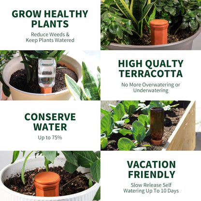 Soilagua Large Terracotta Watering Spikes with Lids, Automatic Plant Waterer Outdoor | Indoor, Vacation Friendly Clay Plant Watering Devices System, Slow Release Self Watering Planter Insert, 6 Pack