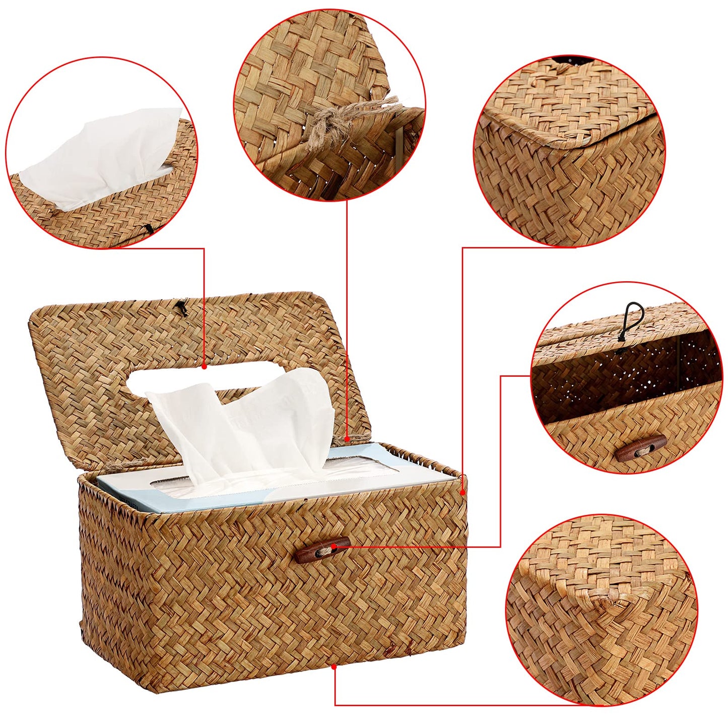Sumnacon Tissue Box Cover Large Rectangle Tissue Box Seagrass Tissue Box Holder Woven Tissue Holder Decorative Tissue Cover for Bathroom Tissue Box Cover Rectangular for Home Office Table Coffee
