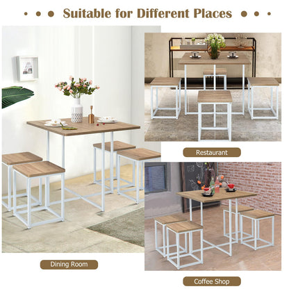 Giantex 5 Piece Dining Table Set, Dining Set for 4 with Square Stools, Small Kitchen Table Set with Metal Frame, Compact Design for Small Space, Home Kitchen Bar Pub Apartment