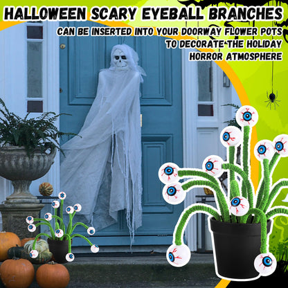 Wavwavw 12 Pcs Halloween Eyeball Picks Halloween Floral Picks 10 Inch Branch Green Decoration Stems Props Decor for Home Office Party Indoor Gifts(Green)