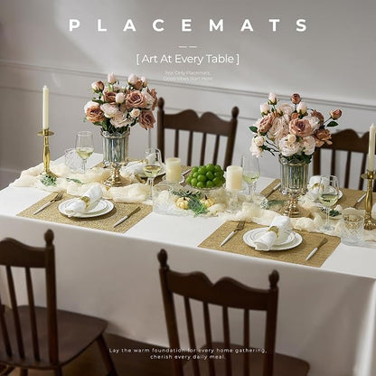 Leetaltree Gold Placemats Set of 24 - Heat Resistant Non-Slip Place mats for Dining Table, Washable Durable PVC Vinyl Woven Table Mats(Luxury Gold, 24)
