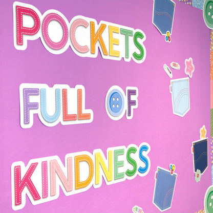 Carson Dellosa Crafty and Cool 58-Piece Pockets Full of Kindness Motivational Bulletin Board Set, Arts and Crafts Theme Growth Mindset Classroom Decor