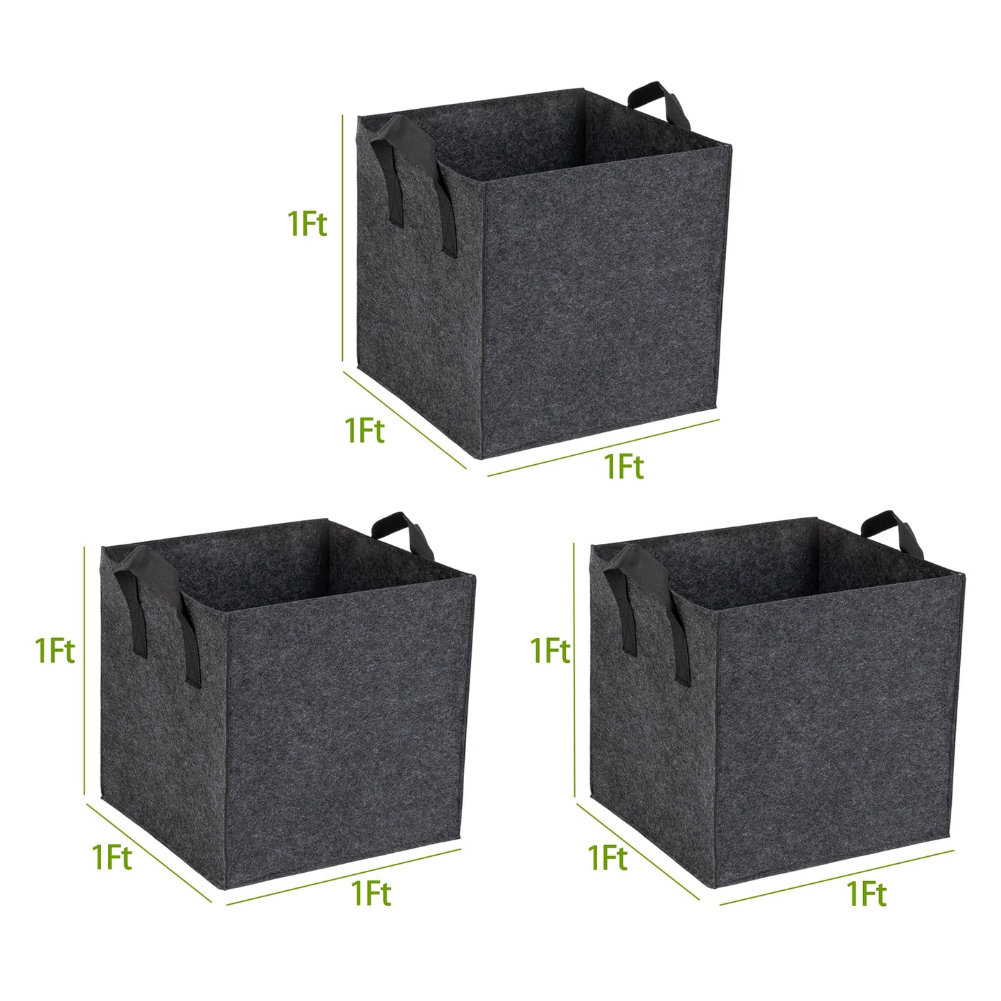 FVOTNW 3-Pack 1 Grids Fabric 7 Gallon Grow Bags, 1x1x1ft Thickened 400G Nonwoven Fabric Raised Garden Beds with Handles - Indoor Outdoor Planters for Vegetables, Herbs, Flowers