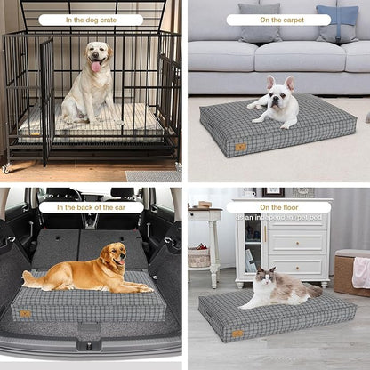 Dog Bed with Easy-Grip Handle - Shredded Memory Foam Pet Bed, Removable & Machine Washable Cover, Non-Slip Bottom, Choose from Cooling Linen or Warm Flannel Style for Dogs & Cats(Medium)