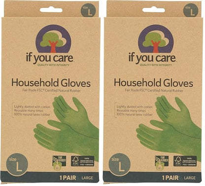 If You Care Latex Gloves,Large – – For Gardening,Dishwashing,Cleaning Kitchen and Bathroom-– 100% Cotton Lined,Reusable for Women and Men,Green,(Pack of 2)